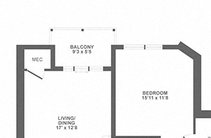 large one bedroom, den, balcony, loft